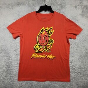Cheetos‎ Flamin Hot Shirt Orange Graphic Tee Mens Large Food Snack *stains